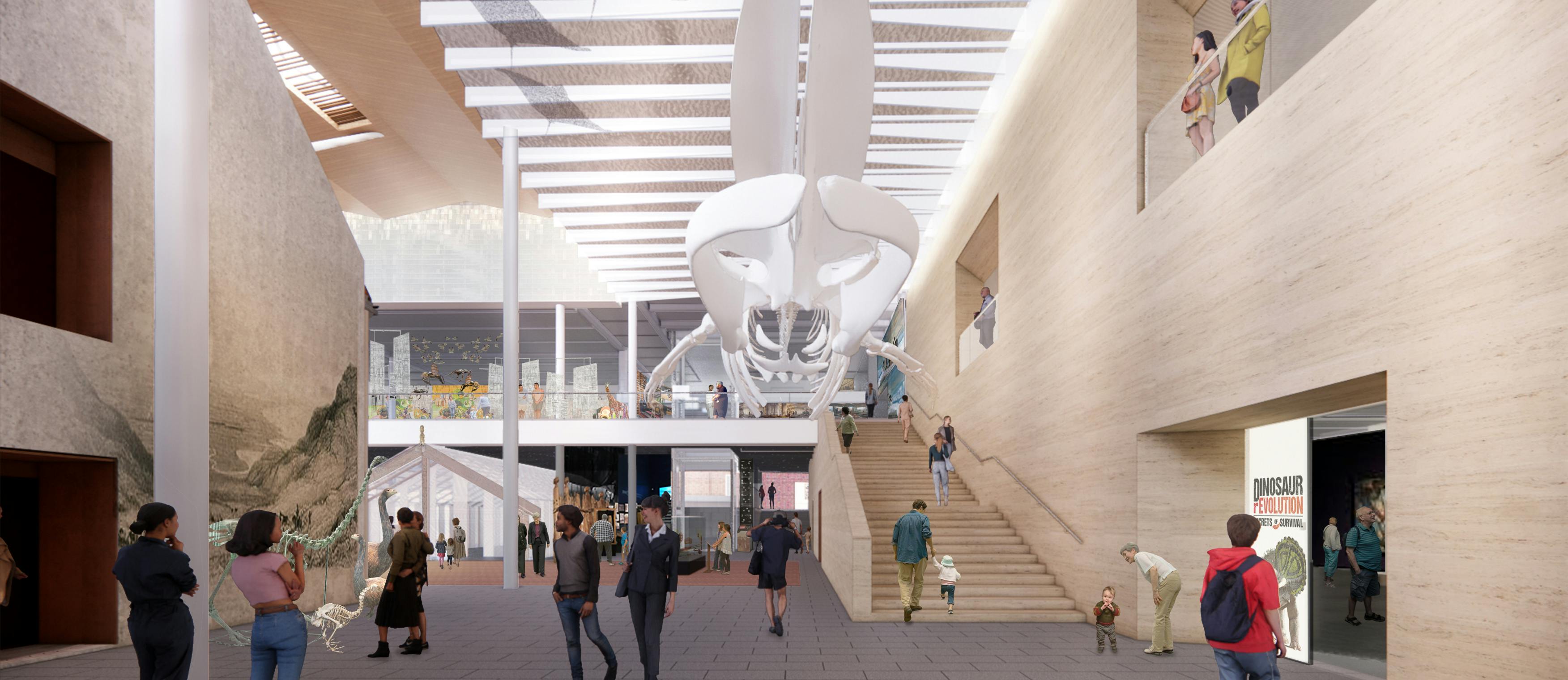 20 02 Canterbury Museum Preliminary Design Render Whale Atrium From Entry CR Credit Athfield Architects